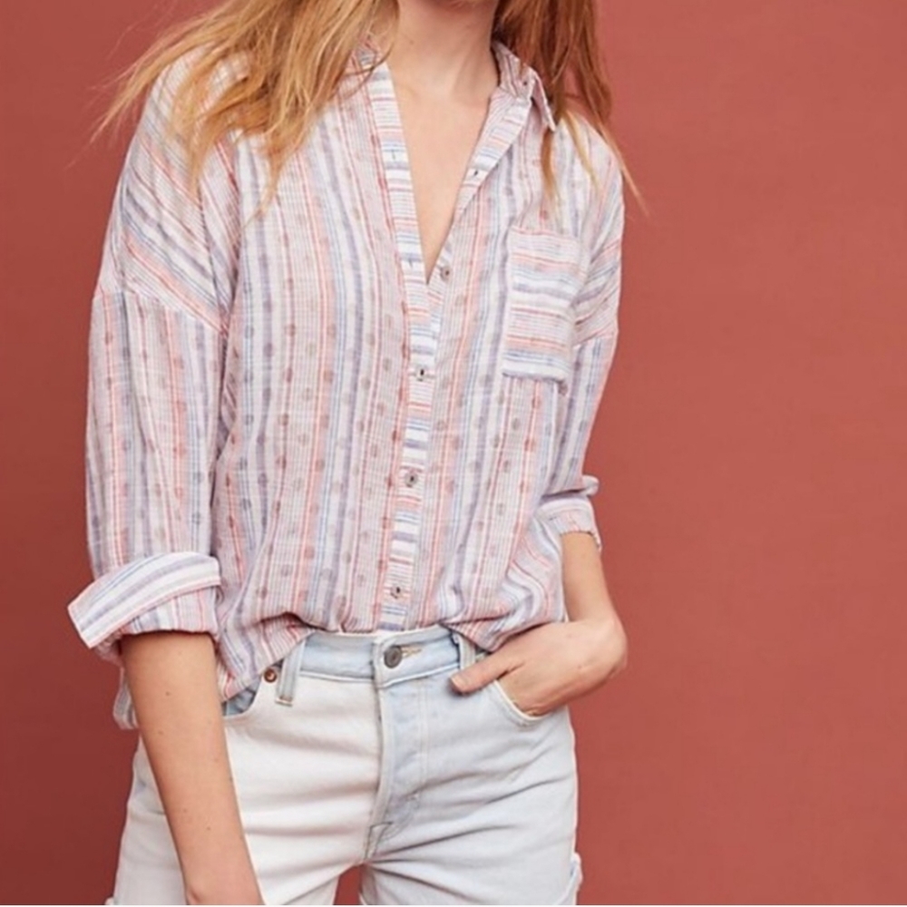 Maeve Breckenridge striped button up Blouse shirt pastel
